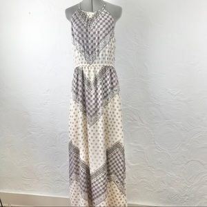 Lucky Brand Cream & Print Boho Halter Maxi Dress-L